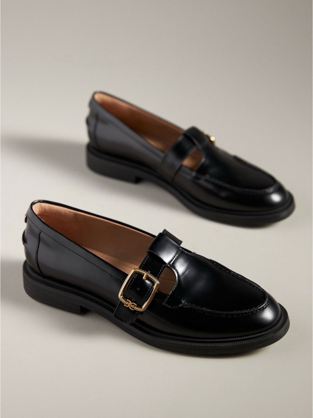 Sam Edelman Black Leather Buckle Penny Loafers